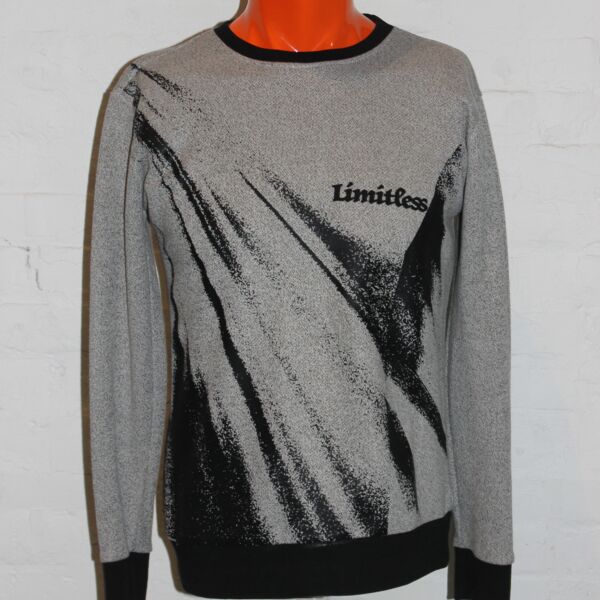 Up-Cycled Gray Crewneck Sweatshirt with Black Print, Limitless in Foam Vinyl Pullover, Size Unisex M Thumbnail