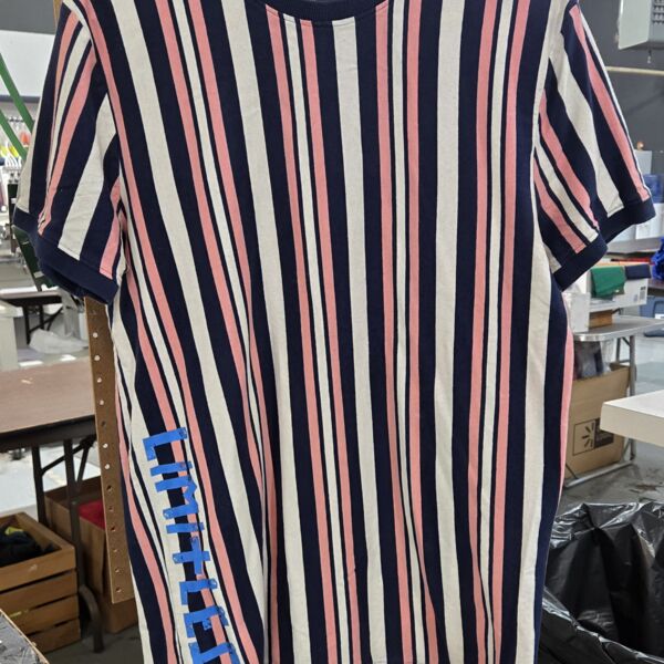 Navy, Pink & White Stripes Short Sleeve Tee, San Francisco Work Shirts, Size Large, Limitless Upcycled Thumbnail